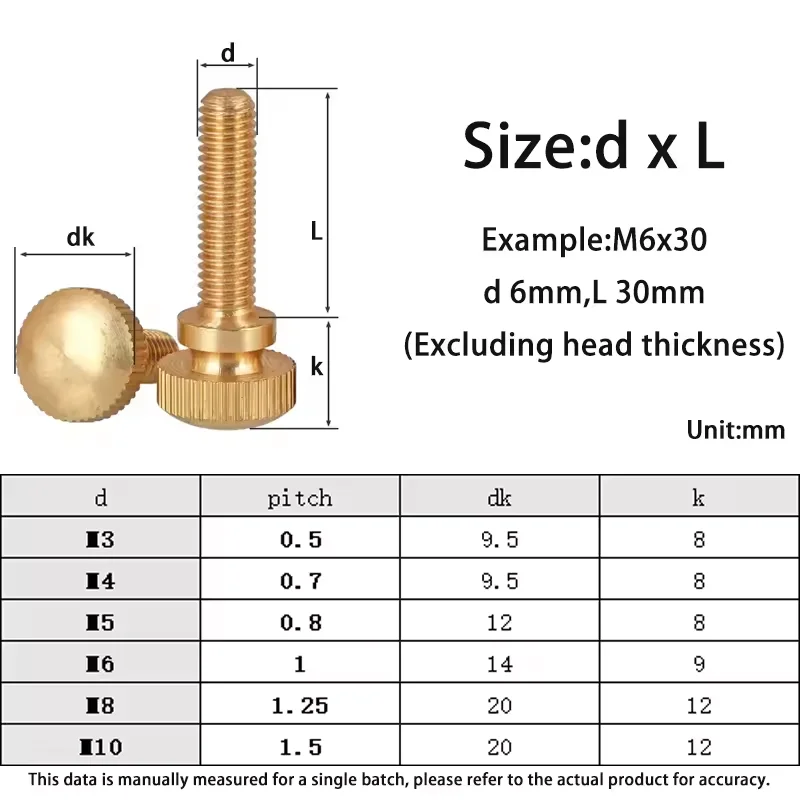 2-5pcs M3 M4 M5 M6 M8 M10 Hand Tighten Brass Knurled Screws Copper Twist Knurled Bolts Computer Chass Bolt Thumb Screw