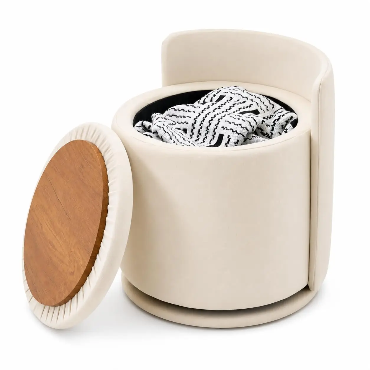Velvet Storage Ottoman Swivel Makeup Chair 17x17x20