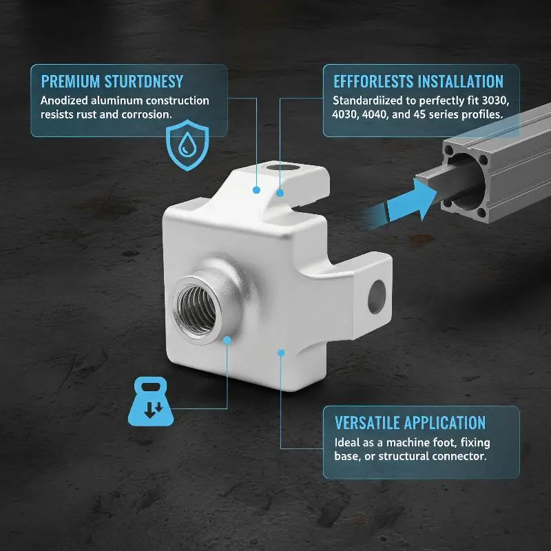 M6-M12 Aluminum Profile Foot Cup Caster Connection Block Fit 2020-4545 Industrial Frame Fixed End Block 1Pc