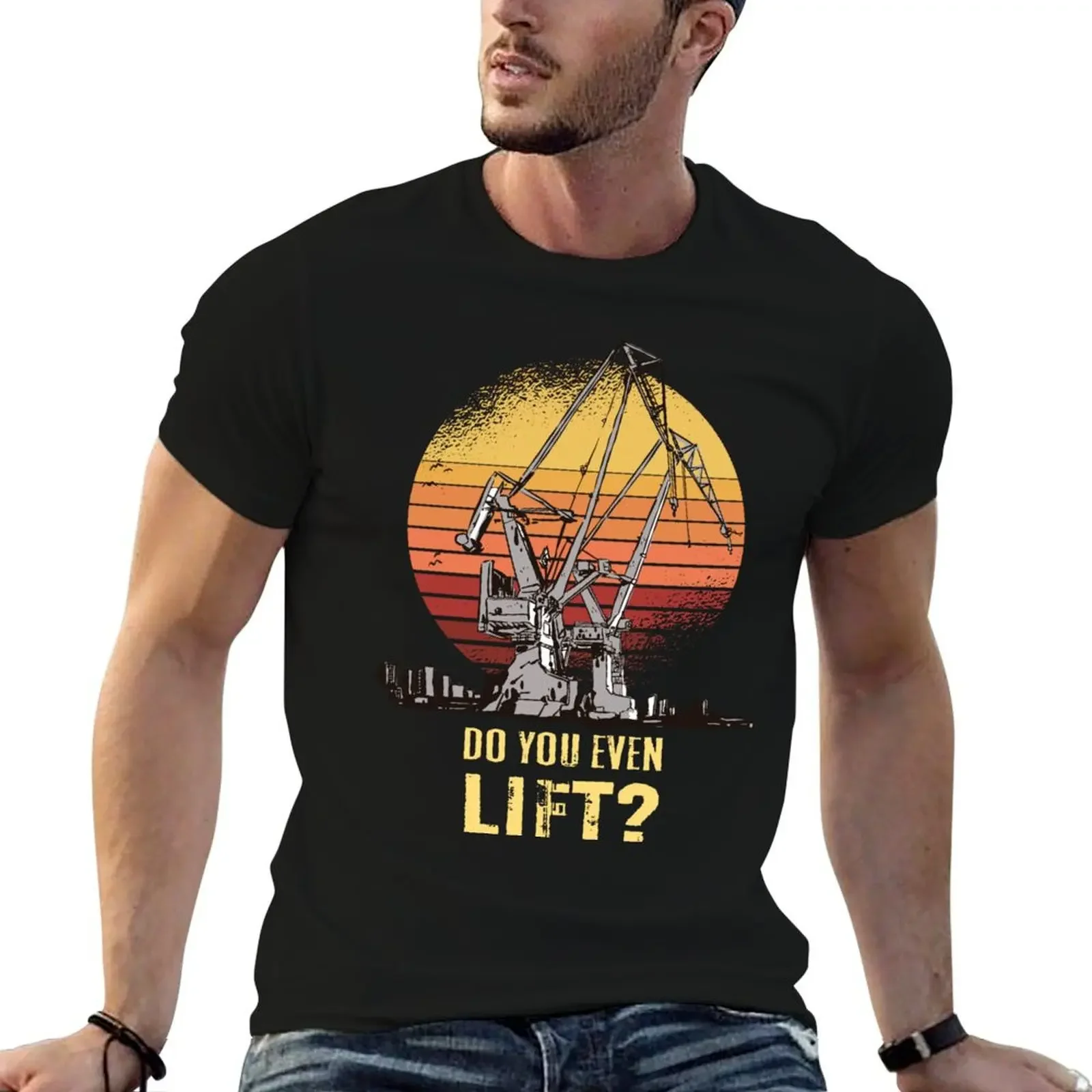 Tower Crane Operator Vintage Sunset T-Shirt cotton graphic tees korean fashion men t shirt