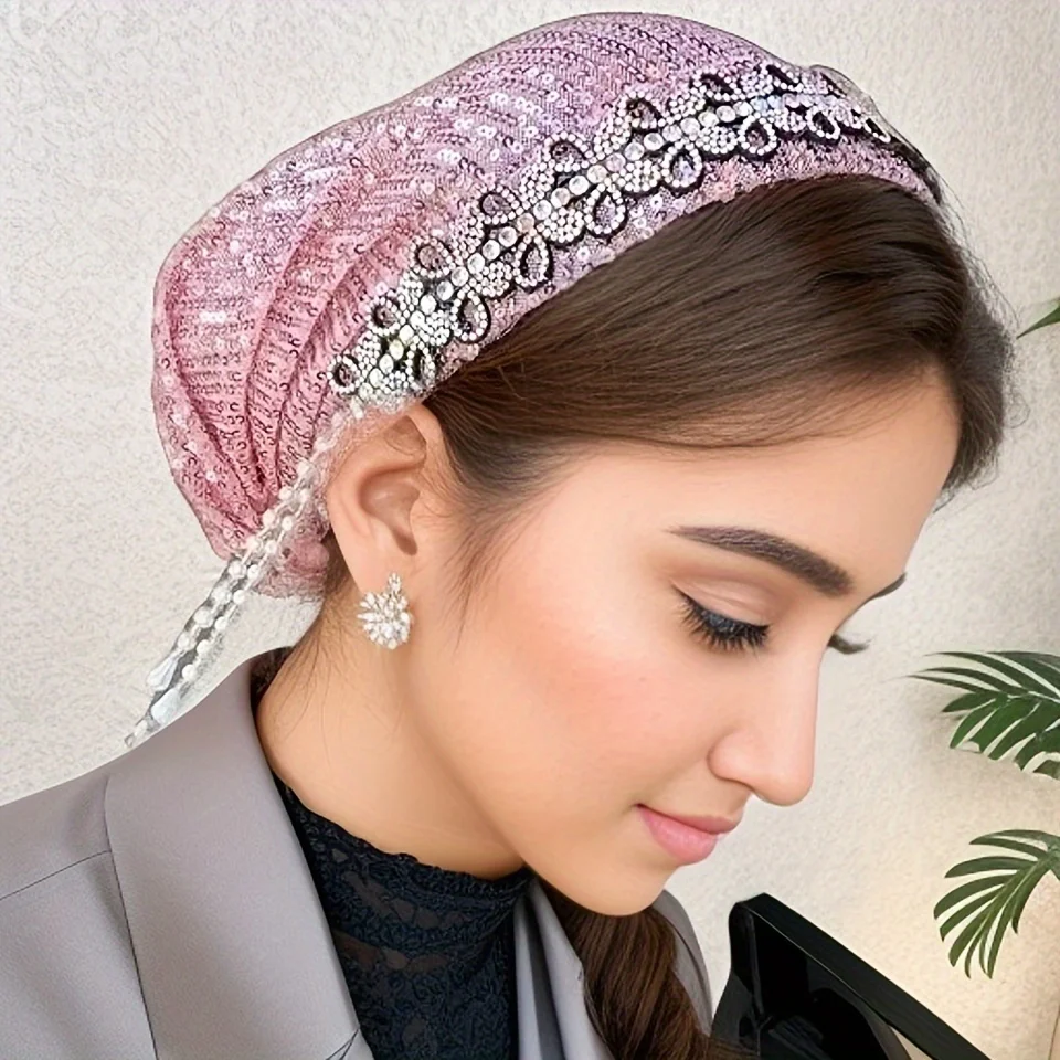 Muslim headscarf casual turban hat headband hat gauze scarf women\'s headscarf hair cover diamond butterfly flower hat