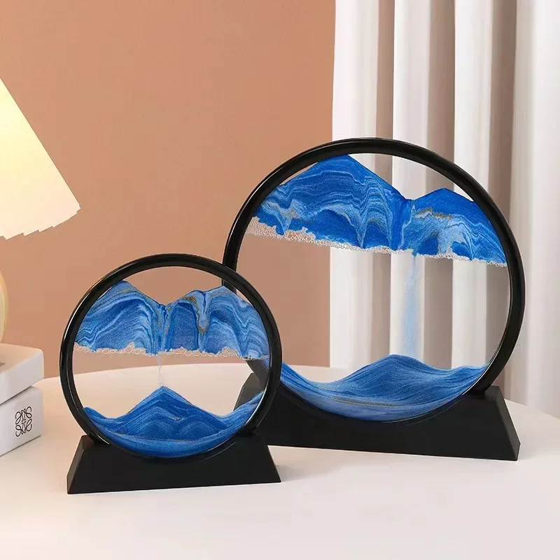 Imagen de Arte de arena móvil 3D, cristal redondo, reloj de arena de aguas profundas, artesanía de arena movediza, pintura de arena fluida, regalo