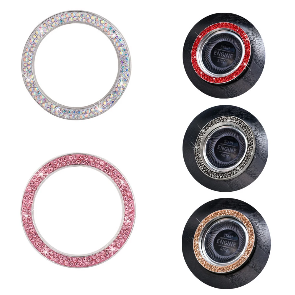 

2Pcs Car Engine Start Stop Button Ring Rhinestone Crystal Bling Ignition Decoration Accessories Car Engine Ring