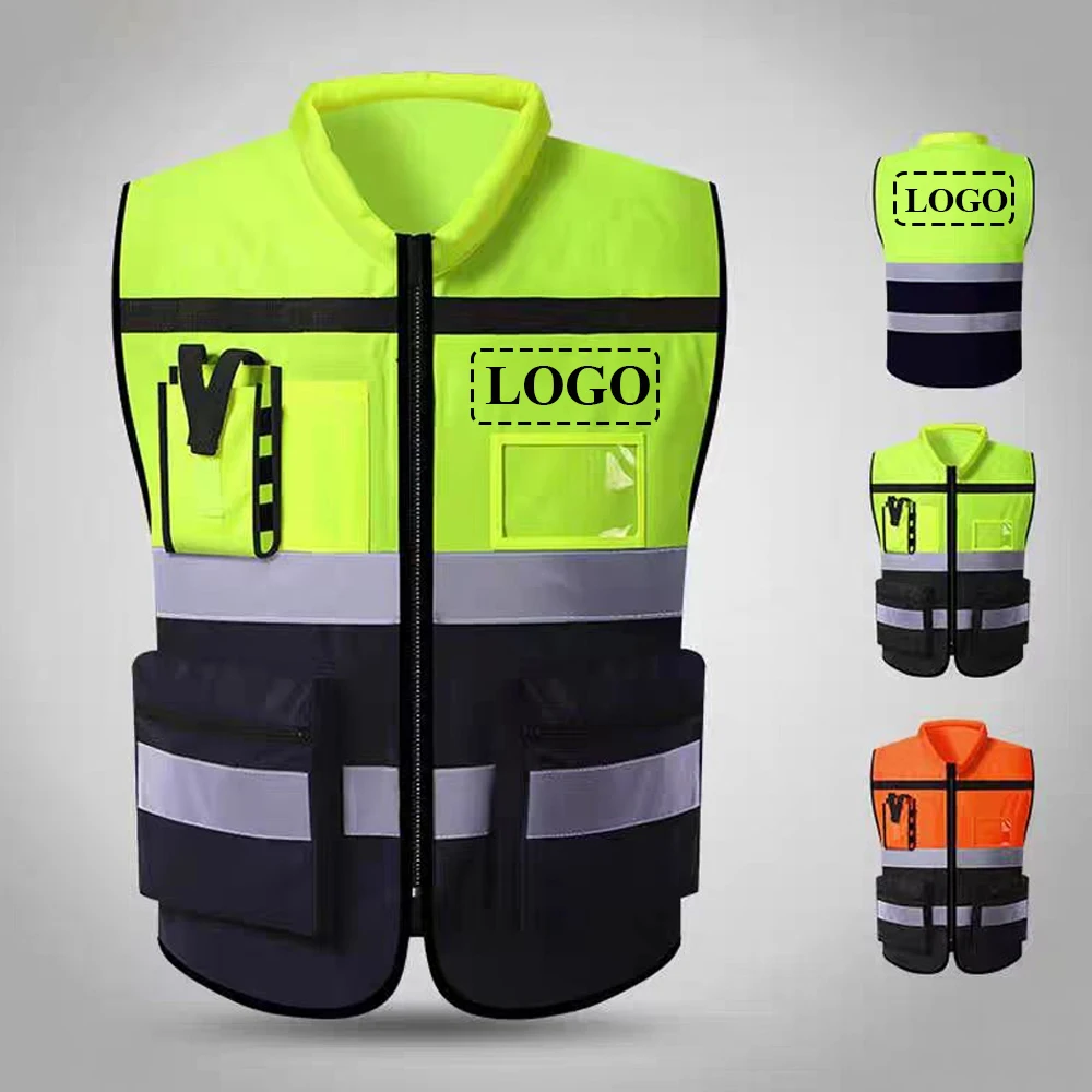 

Custom LOGO Reflective Safety Vest for Men Women Construction Work Safety Vests with Pockets and Zipper Two Tone Workwear Vest