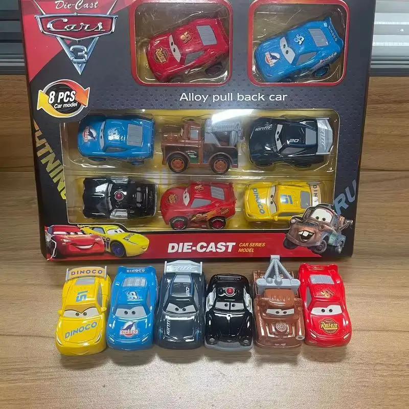 Set Of 6-8 Disney Pixar Cars, 3 Alloy Die-Casting Model Ornaments, Pull Back Cars, Including Lightning Mcqueen Jackson Storm Toy