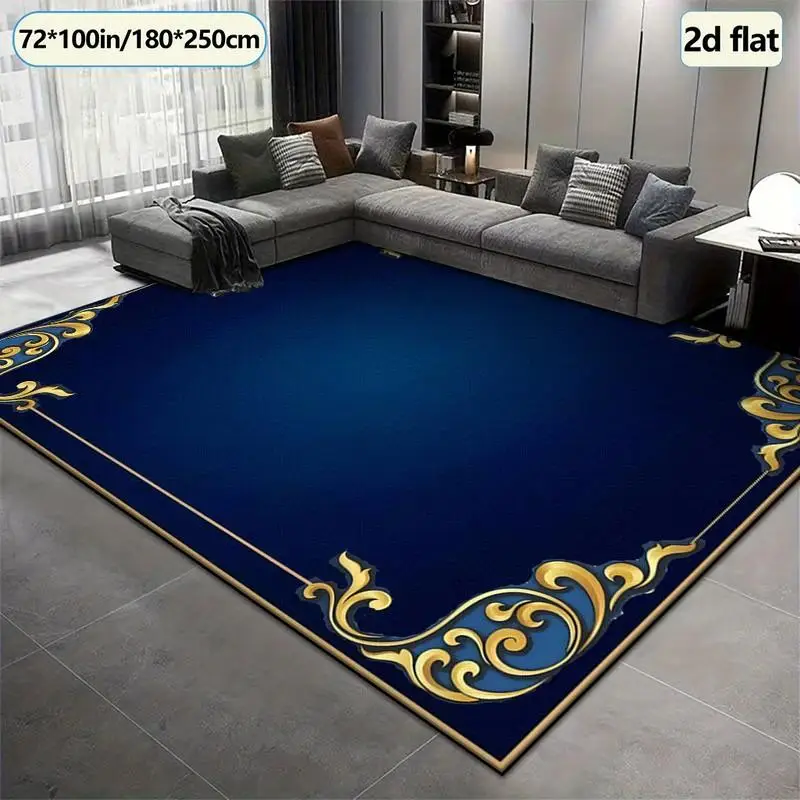 1 Piece of Exquisite Gold and Navy Blue Carpet, Soft and Comfortable, Suitable for All Seasons, Lightweight and Easy to Maintain, Home Decor, Living Room Decor, Bedroom Decor, Hallway Decor, Winter, Autumn