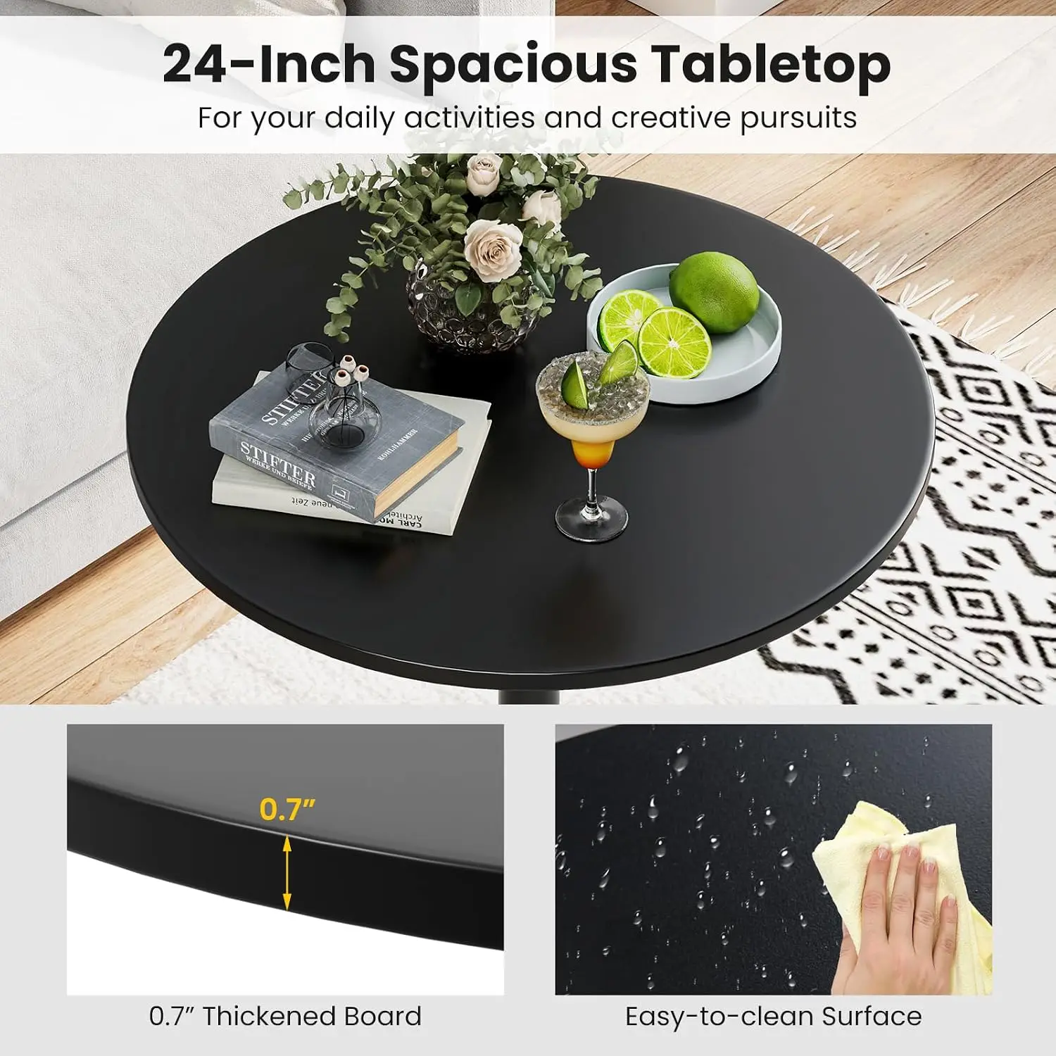 Height-Adjustable Round Bar Table w/Detachable Pole Metal Base Pub Table for Party Dining Home Kitchen 40