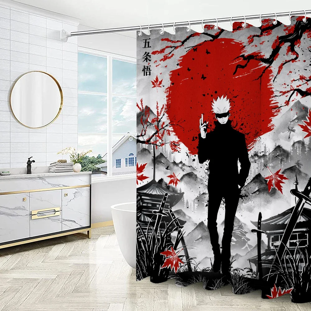 Things for the Bathroom Accessories Sets Luxury Jujutsu Kaisen Folding Partition Shower Curtain Waterproof Curtains Bath Quarto