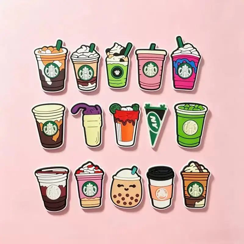 15-100Pcs Beverages Drink Cup Charms PVC Milk Tea Coffee Cup Shoe Decorations Clog Pins For Kids Party Gift