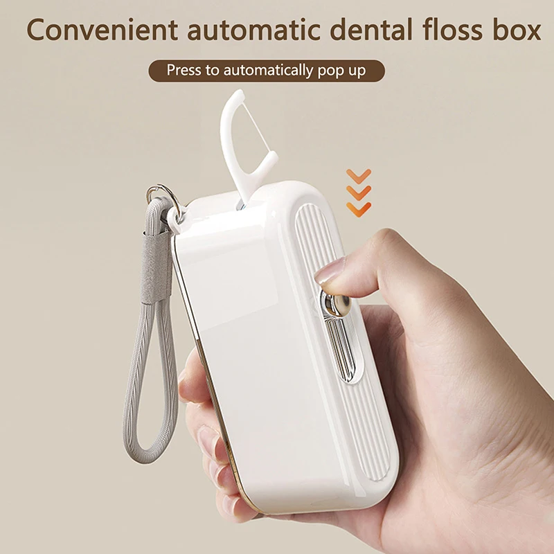 Floss Dispenser Automatic Ejectable Floss Organiser Oral Care Press-on Disposable Flossing Sticks Refillable Storage Box