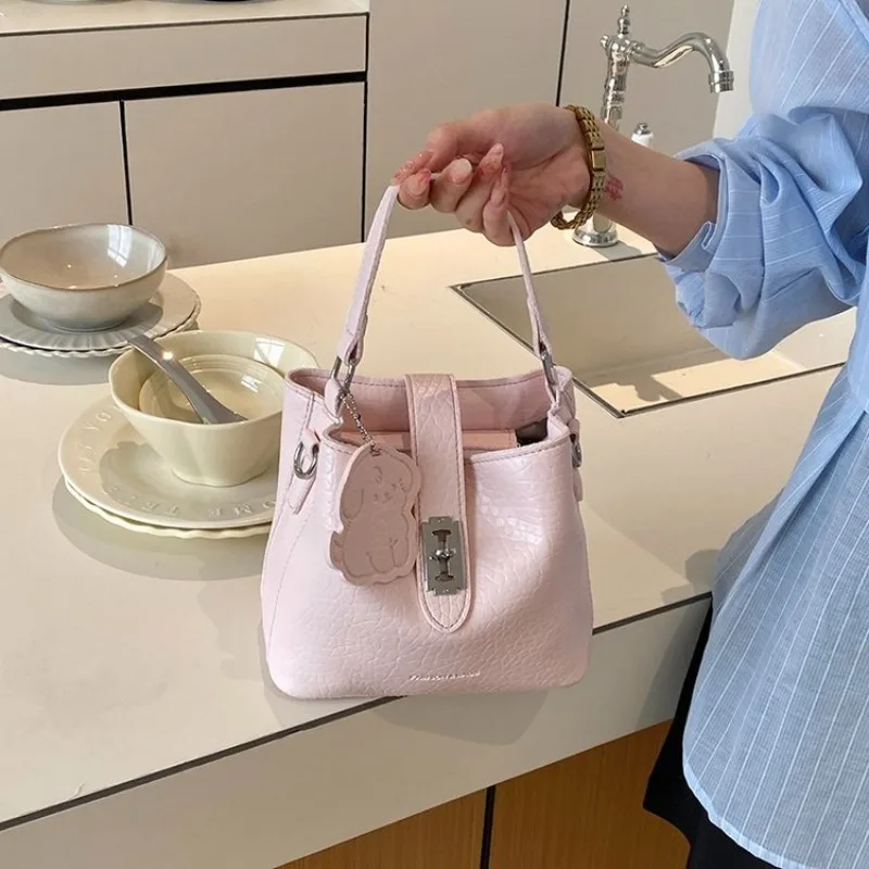 

CEEKAY Women's Mini Bucket Bag, Versatile Faux Leather Crossbody Purse with Cloud Charm, Casual Work Daily Commute Handbag