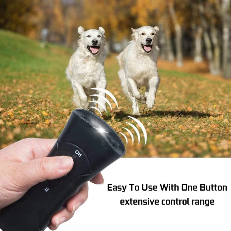 Ultrasonic Bark Stopper com luz LED, Handheld Dog Repeller, portátil, alimentado por bateria