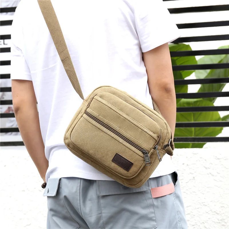 Retrocanvas-Bolso de hombro informal para hombre, bandolera Personal de gran capacidad con múltiples bolsillos y cremallera, herramienta pequeña