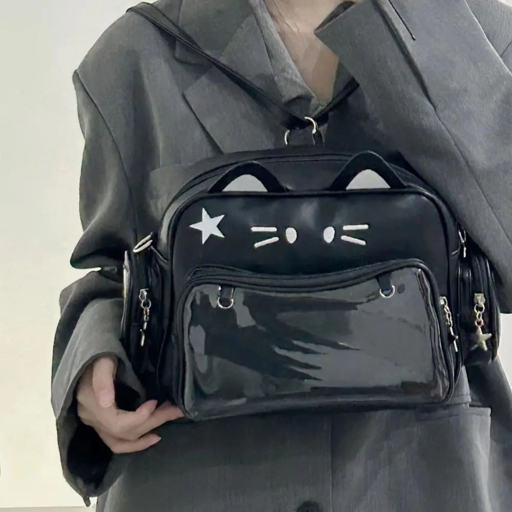

Sweet Adge Display Cute Cat Itabag Preppy Style Аниме Значок Шоу Большая сумка для хранения из искусственной кожи Y2K Сумка на плечо для девочек