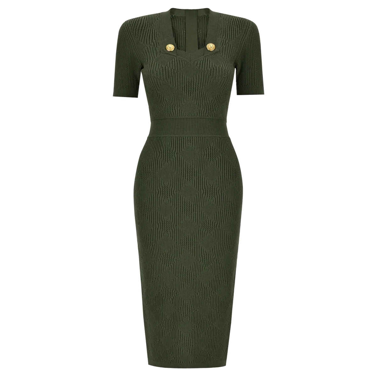 Spring And Summer New Fashionable Temperament Commuting Simple And Atmospheric Short Sleeved Slim Fit Mid Length Knitted Dress