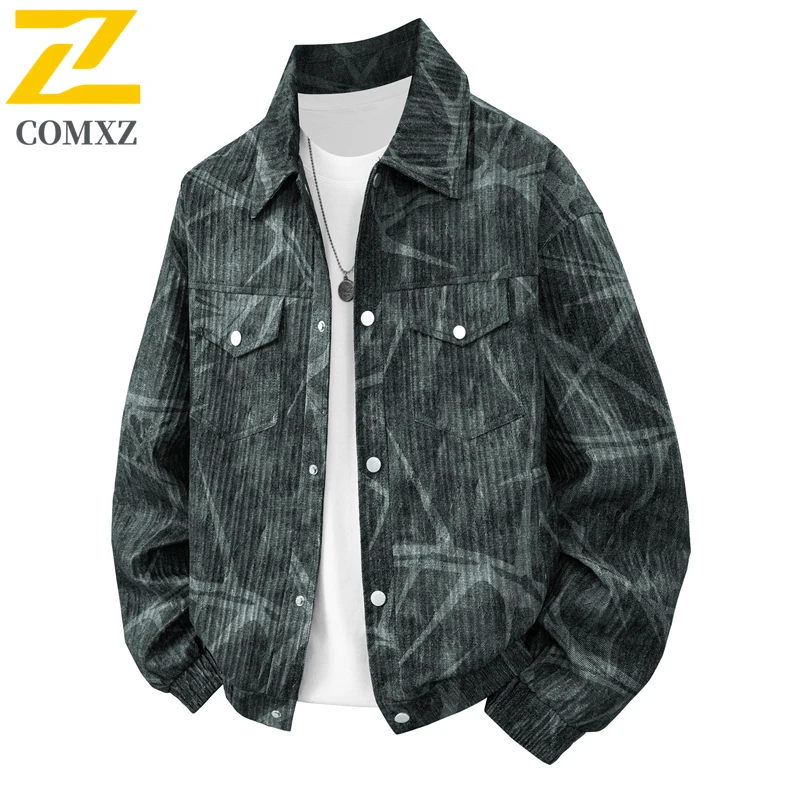 

COMXZ Denim Jacket Men 2025 Fashionable Versatile Comfortable Breathable Lapel Jacket Outdoor Spring Autumn Casual Loose Jacket