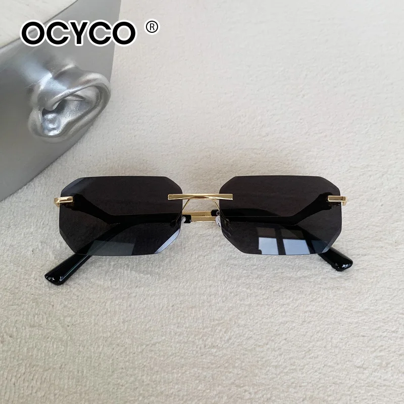 OCYCO Fashion Rimless Sunglasses Men Trendy Vintage Cheetah Head Alloy Frameless Eyeglasses For Man Luxury Driving Sun Glasses