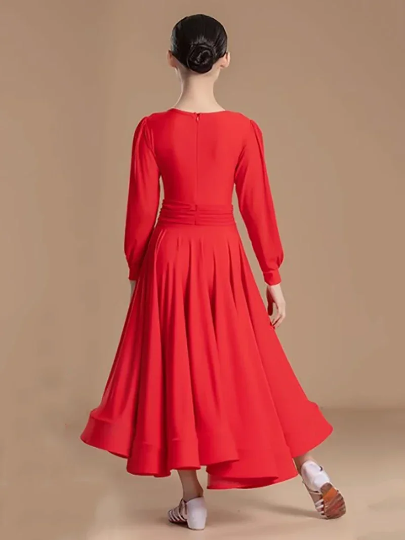 キッズガールズモダン社交ダンスウェア子供長袖ボディスーツと大きなスカート国家標準パフォーマンスダンス衣装