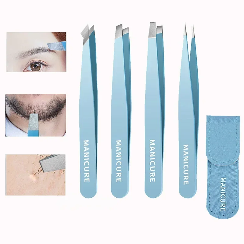 Stainless Steel Slanted Eye Brow Tweezer, Fine Hairs Puller, Colorful Hair Beauty Makeup Tools for Brow Removal