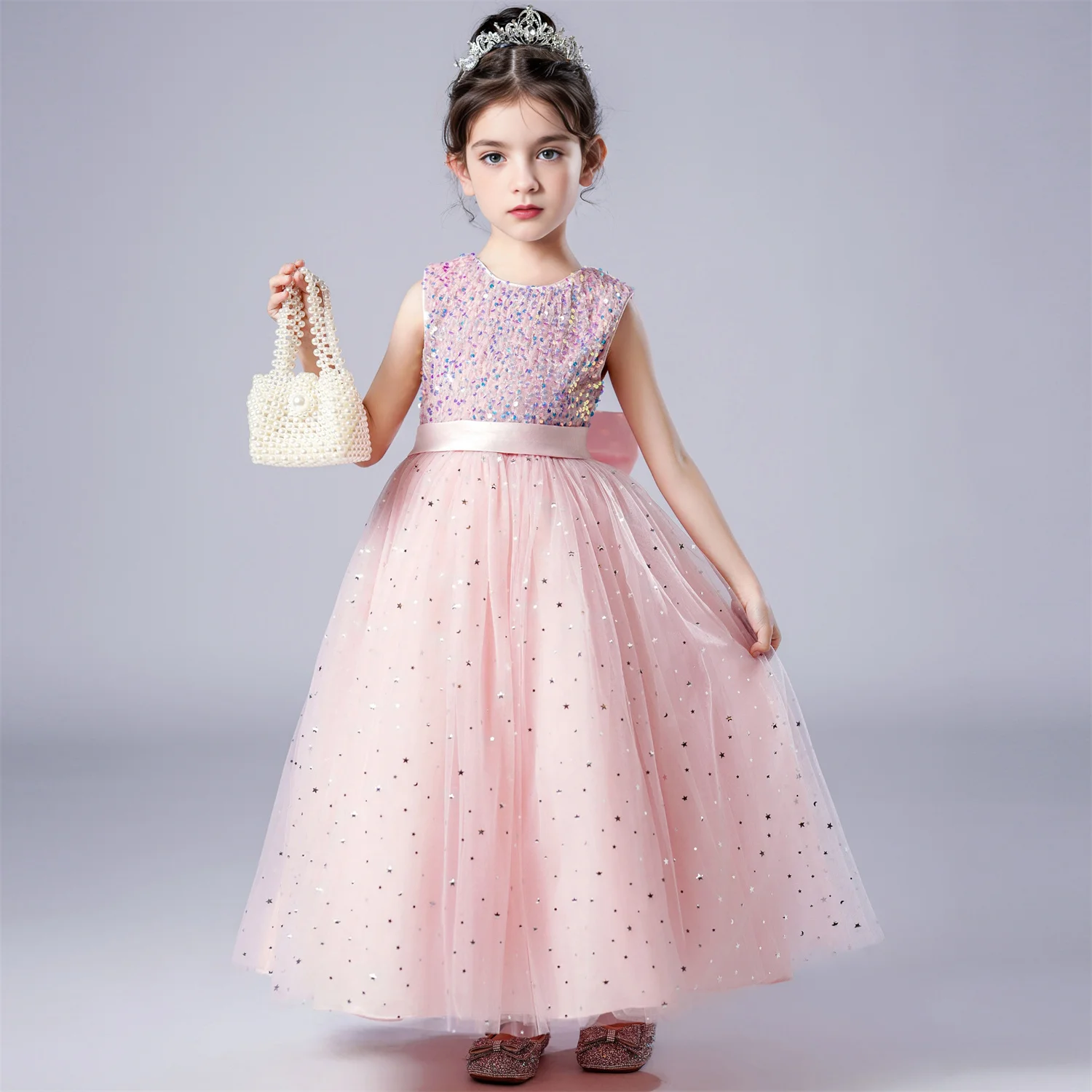 4-12 Years Kids Girl Sleeveless Princess Dress Baby Girl Wedding Birthday Party Long Dresses Children Gown With Big Bow