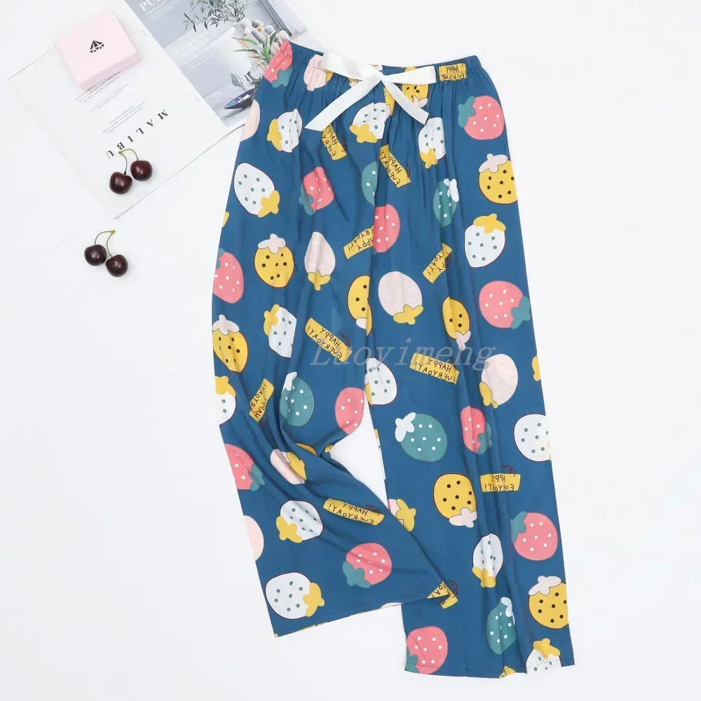 Comodi pantaloni casa sciolto donna Loungewear fragola pantaloni pantaloni pigiama dormire vestiti larghi gambe stampate spiaggia estate