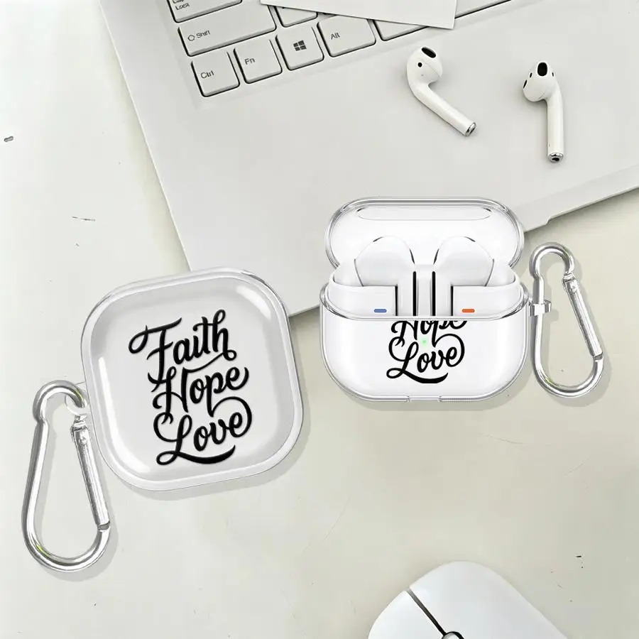 Clear Earphone Cases Cover With Hook Case For Samsung Galaxy Buds Live 2Pro 3 FE 2 3Pro 4 Pro 4Pro Faith Text Print