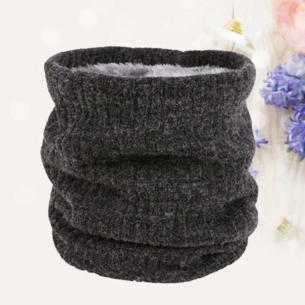 الأوشحة الشتوية مبطنة بالصوف الرمادي الداكن طبقة مزدوجة محبوك الرقبة أدفأ دائرة وشاح متماسكة طوق مريح دافئ #5