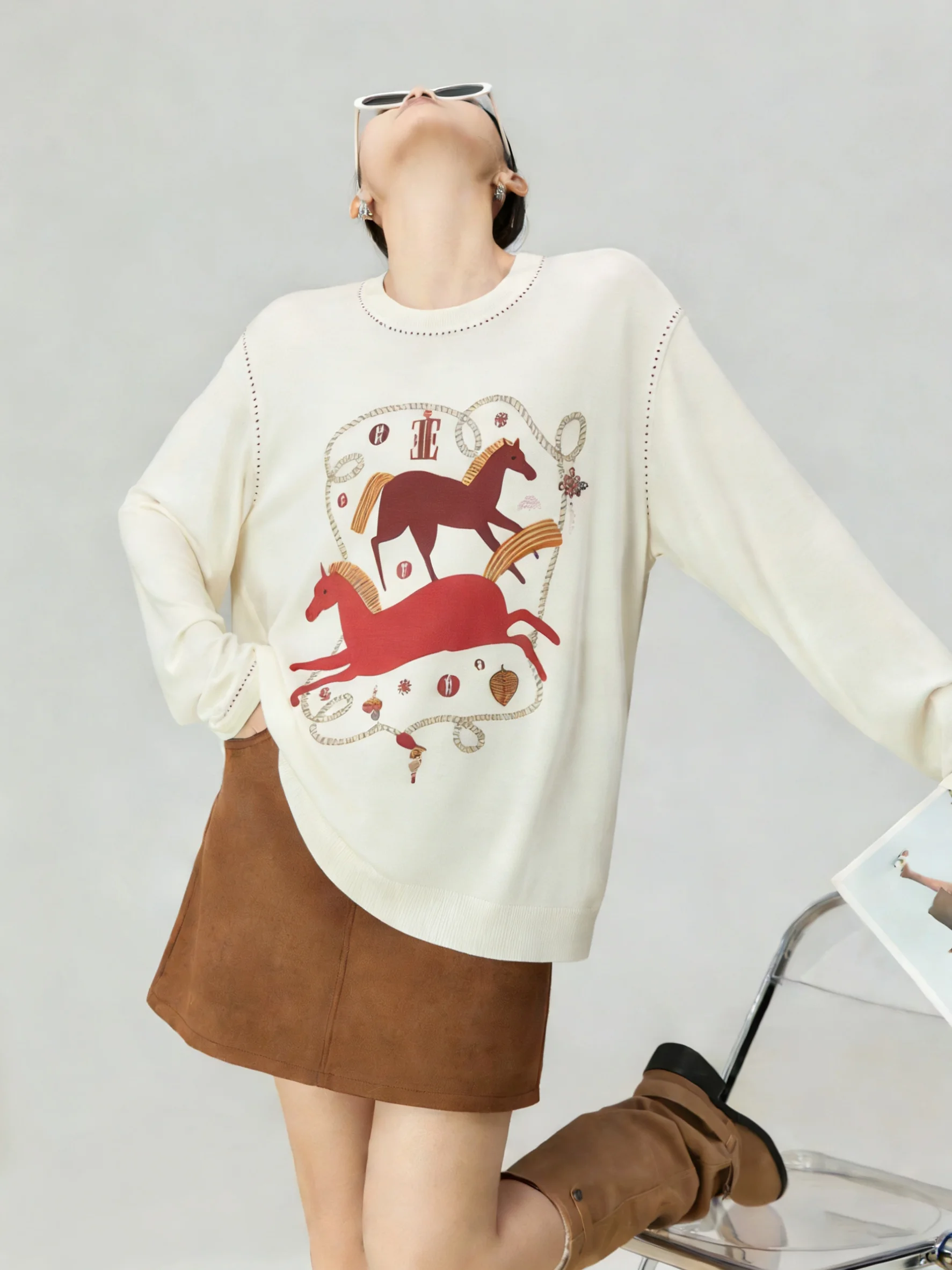 

Свободная женская футболка с длинным рукавом и круглым вырезом, повседневная, с принтом, весенняя новинка, удобная, из полиэфирного волокна, для повседневной носки