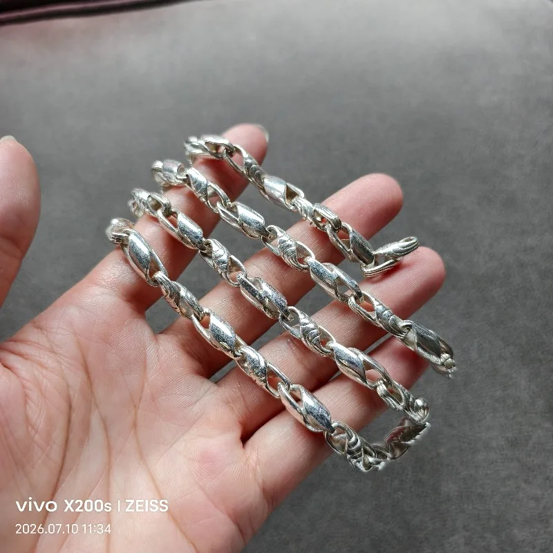 Men Solid Sterling Silver Dragon Head Chain Retro Bold Clavicle & Waist Fashion Silver Jewelry
