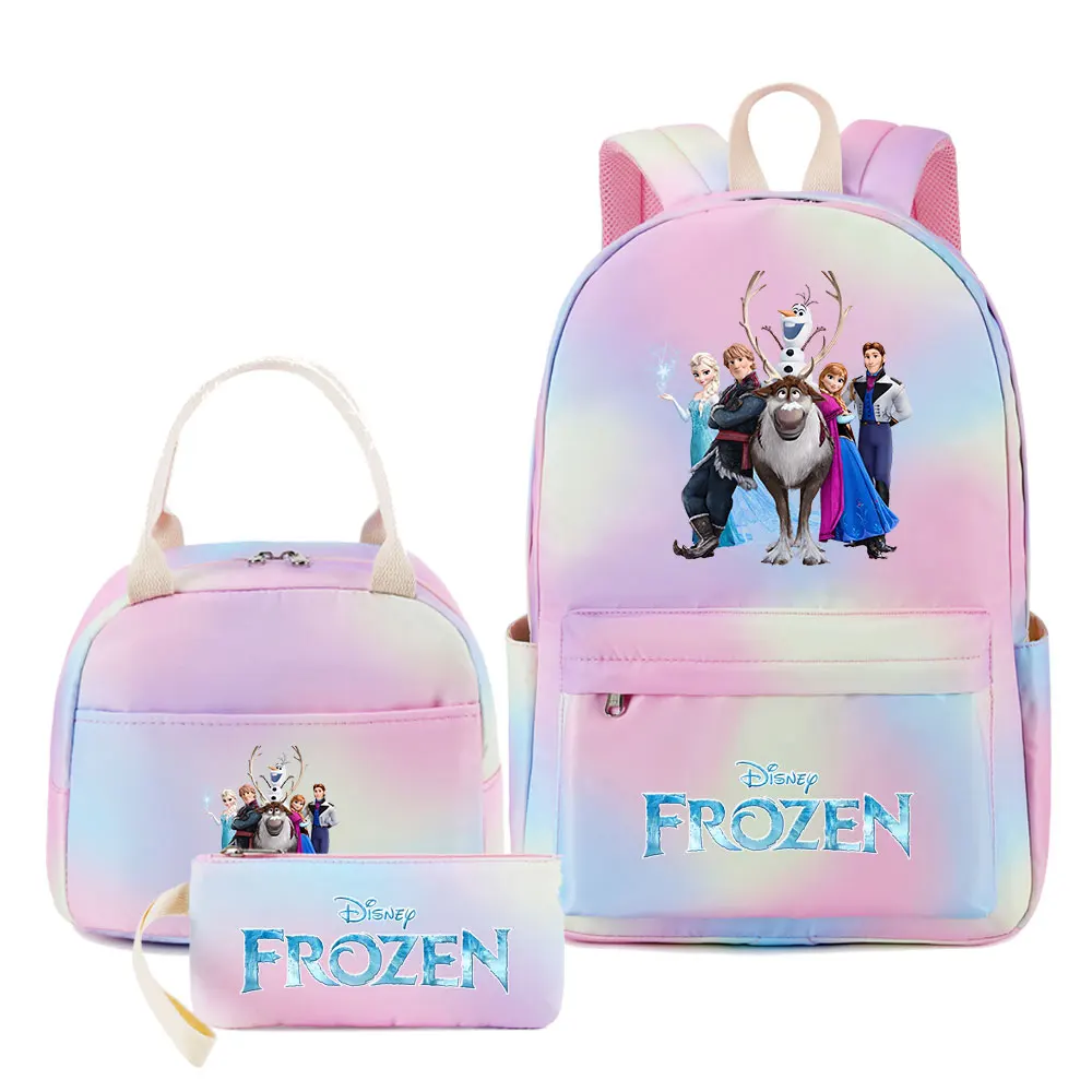 New Kawaii  Frozen Girls Kids 3Pcs Pen Lunch Bags Bookbags Women Teenagers Schoolbags Travel Laptop Rainbow Backpack