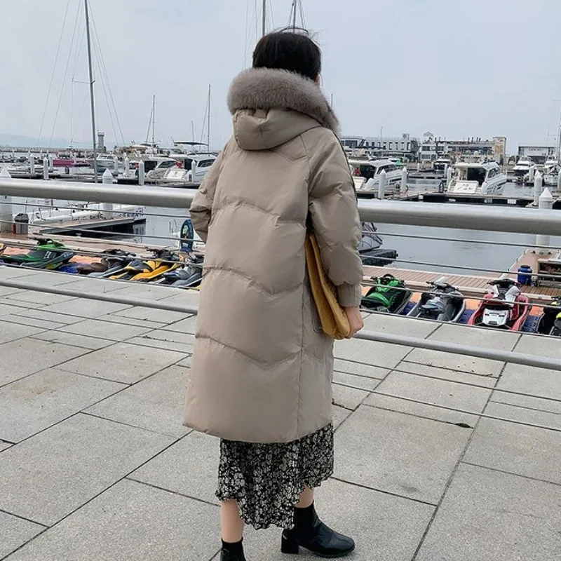 Casaco de algodão feminino, jaqueta de inverno, Parkas versão de comprimento médio, outwear grosso solto, casaco com capuz, novo, 2023