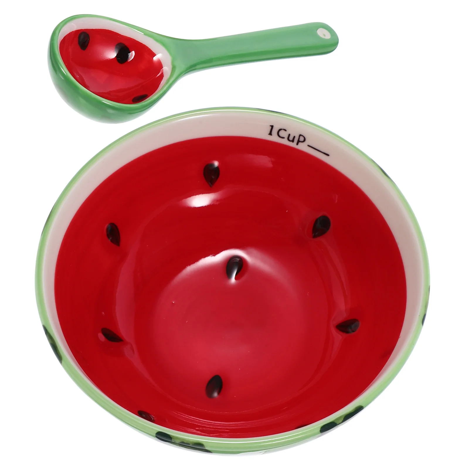 

1Set Ceramic Watermelon Pattern Bowl Spoon Kit Adorable Food Serving Bowl Soup Salad Kitchen Tableware Ceramic Bowls