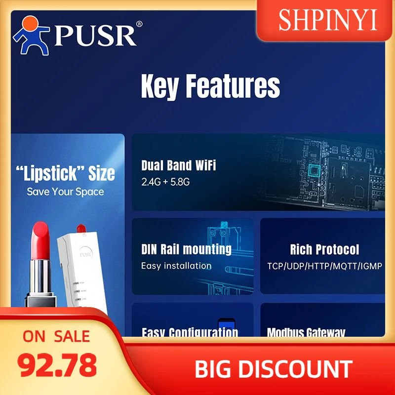 

Преобразователь последовательного в двухдиапазонный Wi-Fi PUSR RS485/RS232 в Wi-Fi, шлюз Modbus с MQTT IEEE802.11 A/b/g/n USR-DR164/162