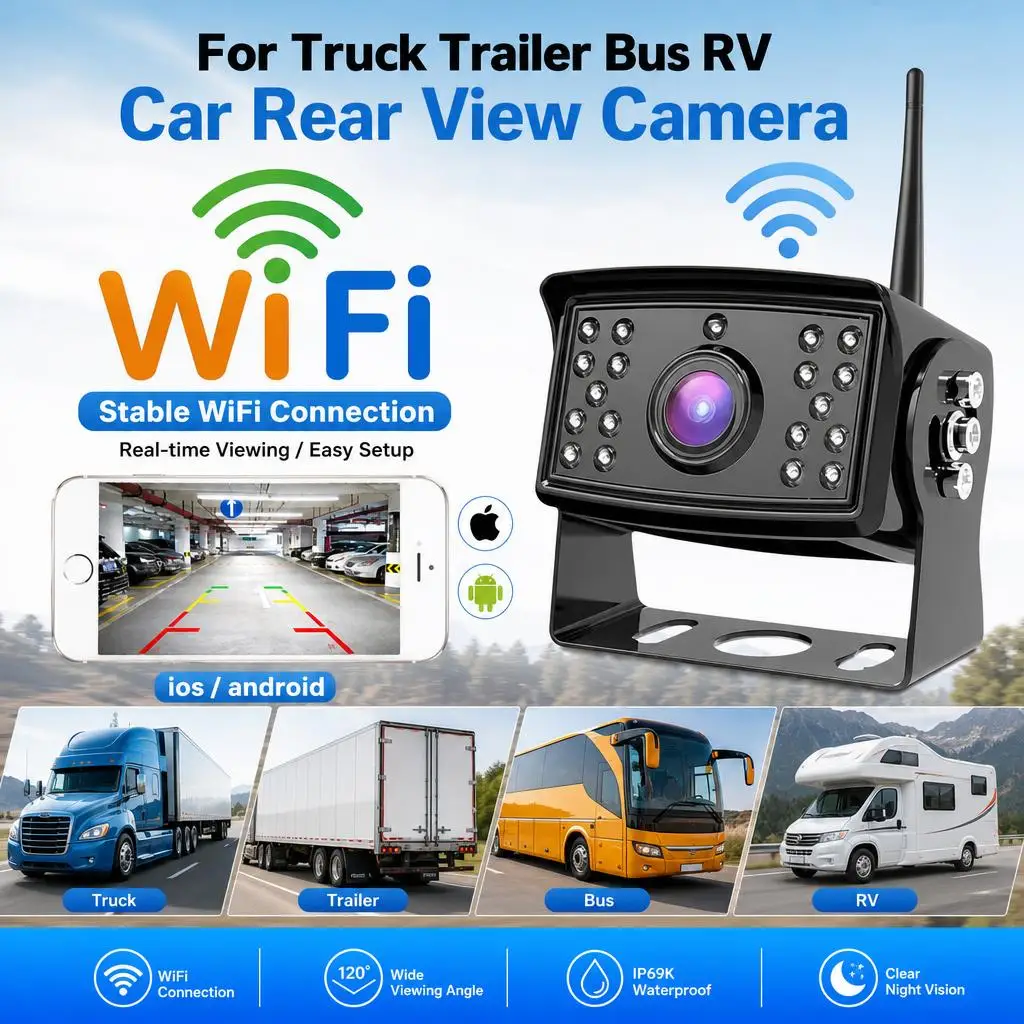 2.4G WiFi 50M Digital Wireless Rear View Camera For Truck Trailer Bus RV Reversing Infrared Night Vision Camera HD 720P