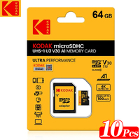 10Pcs Kodak Original TF Micro SD Card 64GB memory Card Microsd Class 10 Flash Card 64GB With SD Adapter For phone Tablet Camera