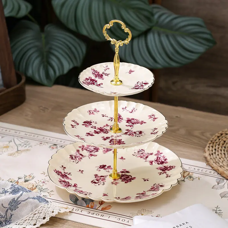 3 Tier Ceramic Cake Stand Creative British European Style Fruit Plate Candy Dessert Tower Rack Living Room Pastry Serving Tray