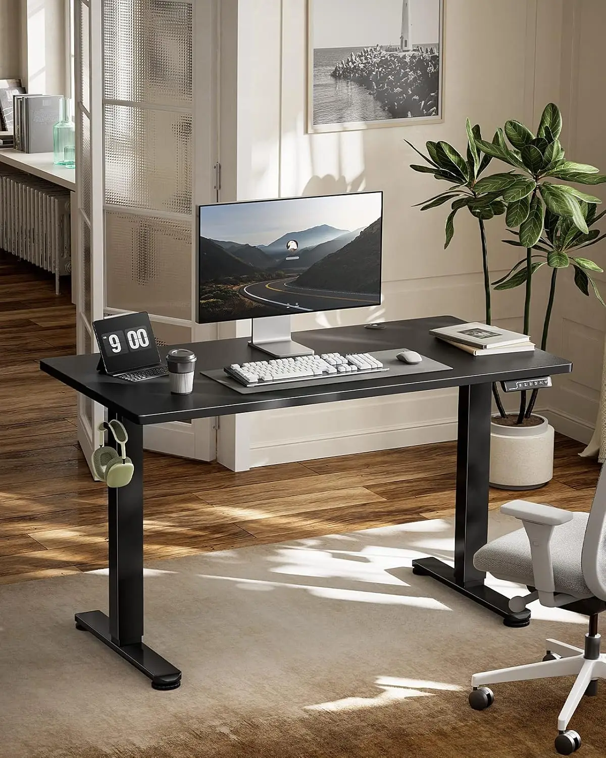 Marsail Standing Office Desk,Adjustable Heights,Stand Up Desk,55x28 Inches Desktop Sit Stand Home Office Gaming Computer Desk wi