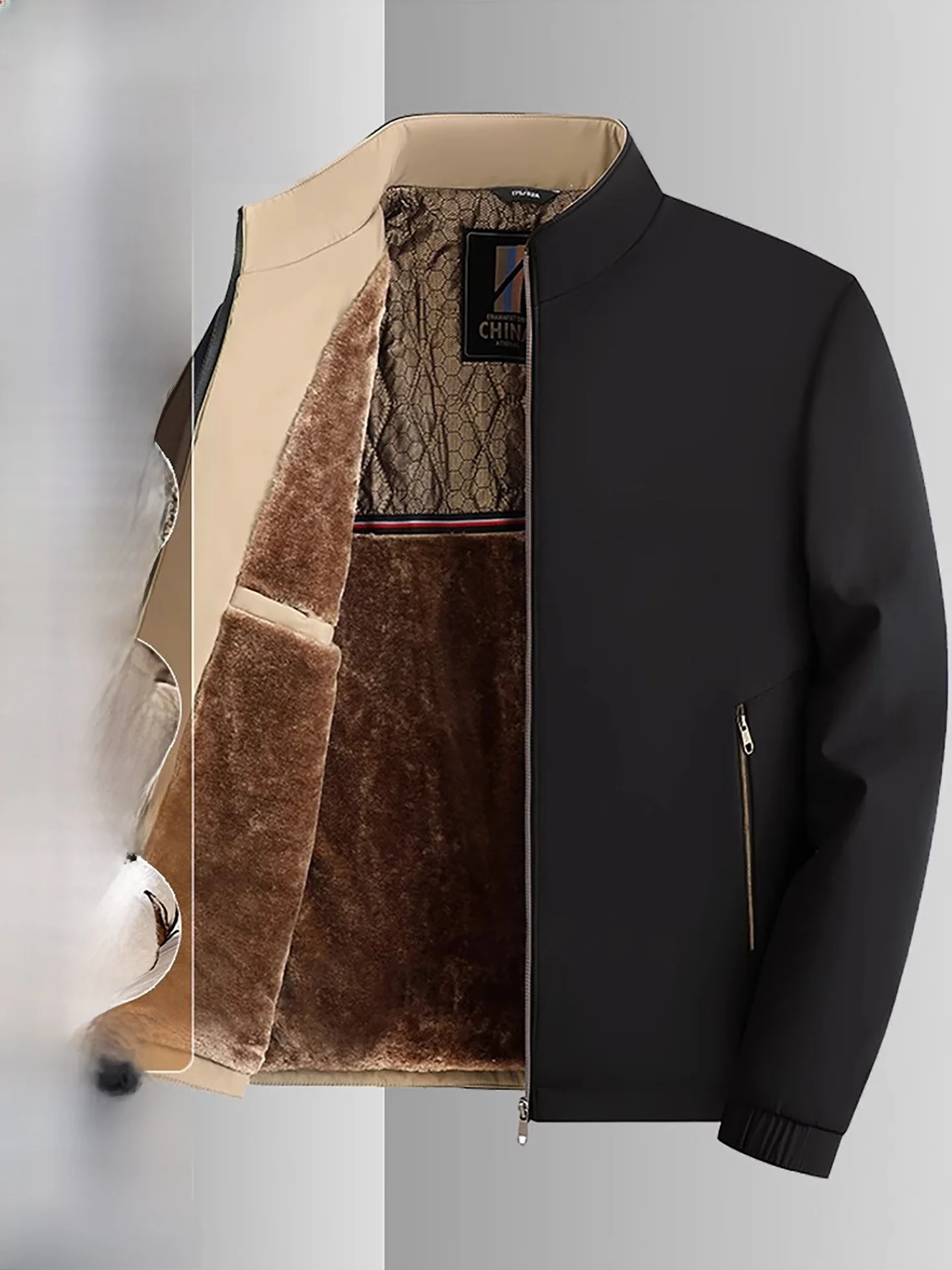 

Мужская куртка с воротником-стойкой Thiened Fce, теплая одежда Busin Sle, весна-осень, Новое поступление, зимняя одежда для папы, полиэфирное волокно