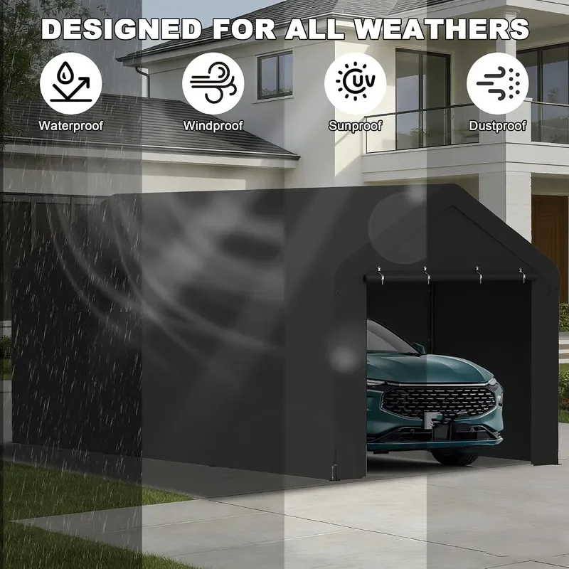 Carport 10 x 20 FT Heavy Duty Portable Garage Canopy Tent Black