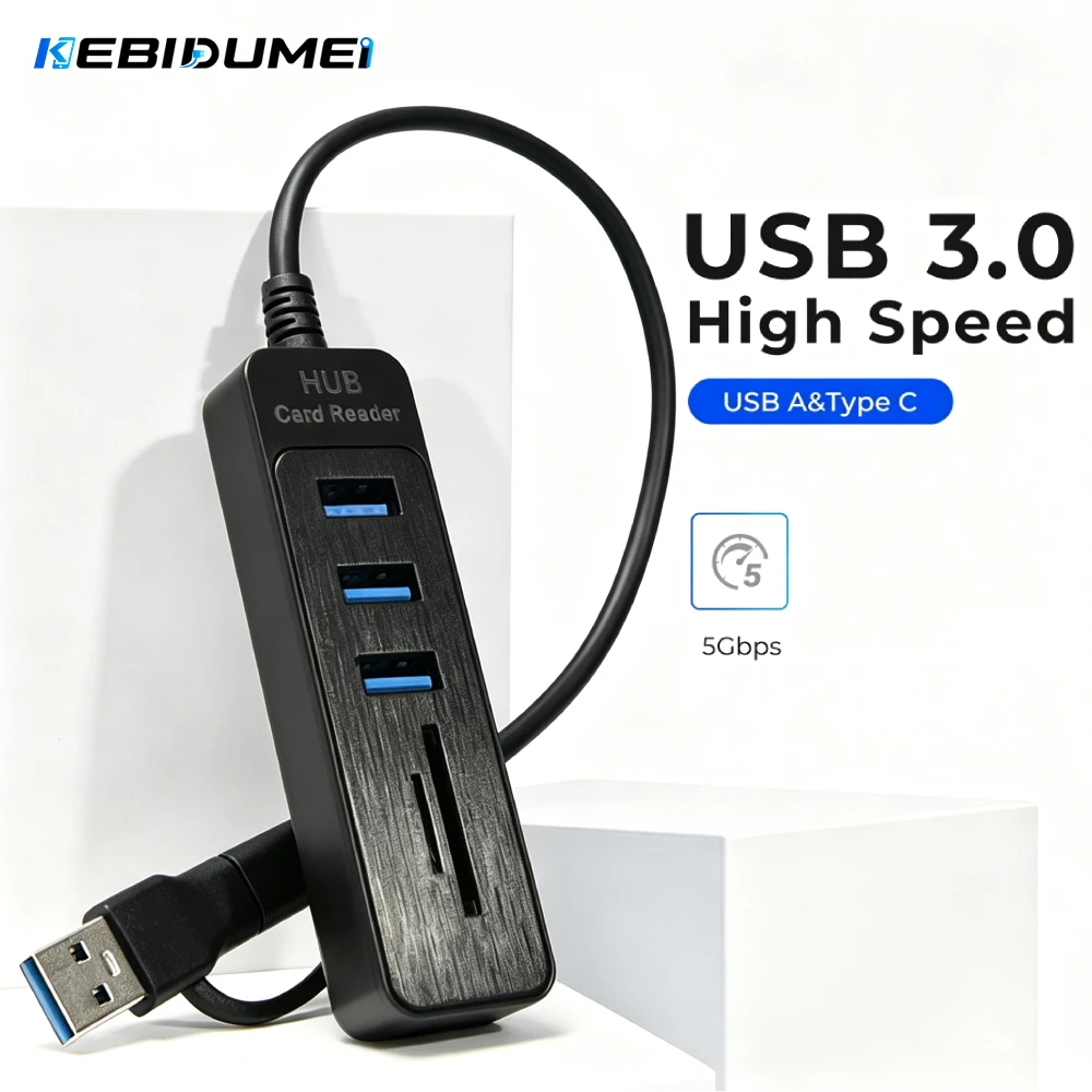 KEBIDUMEI 4/5 Ports HUB 5Gbps Hochgeschwindigkeits-Multi-USB-3.0-Splitter SD/TF Typ-C USB 2.0 Expander Netzteil für PC Computer