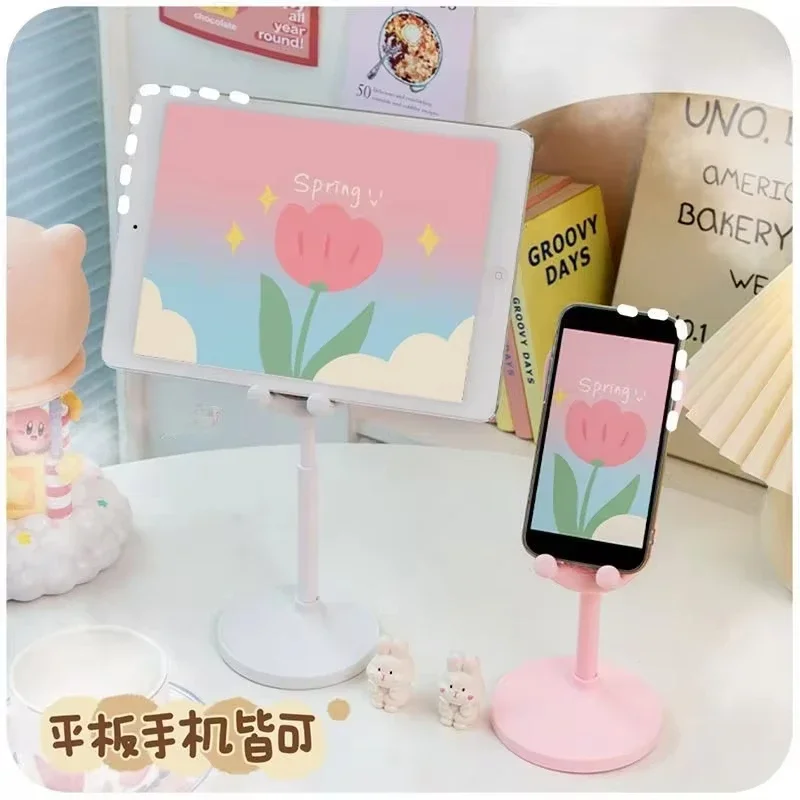 Pink Phone Holder Desktop Cell Phone Stand for IPhone 13 14 15 Samsung Smartphone Adjustable Lovely Rabbit Cartoon Table Support