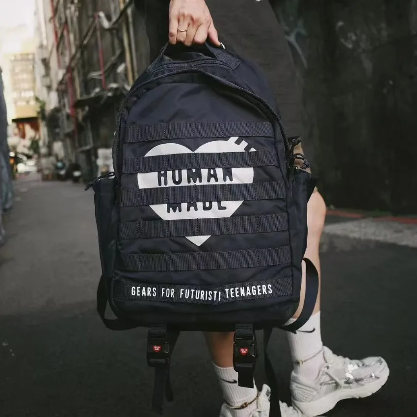 HUMAN MADE Military Backpack Trendy Workwear Nylon Large Capacity Unisex Outdoor Travel Daily Durable
