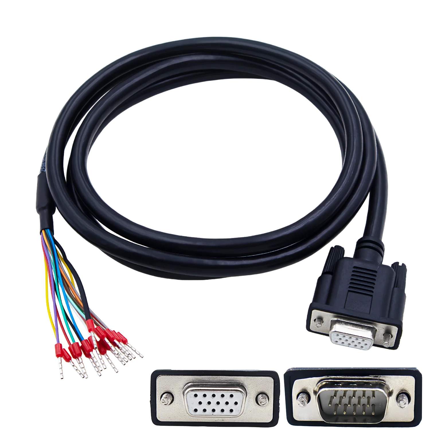 HD15 15Pin 3 Row Serial Cable Single End Wire VGA High Density D-Sub 15 Core Terminal Connector