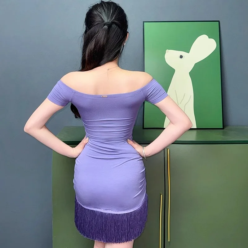 ที่กําหนดเองเต้นรําบอลรูมละตินฝึกชุดหนึ่งไหล่Jumpsuitหญิงผู้ใหญ่แจ๊สแขนสั้นเสื้อผู้หญิงเสื้อผ้า