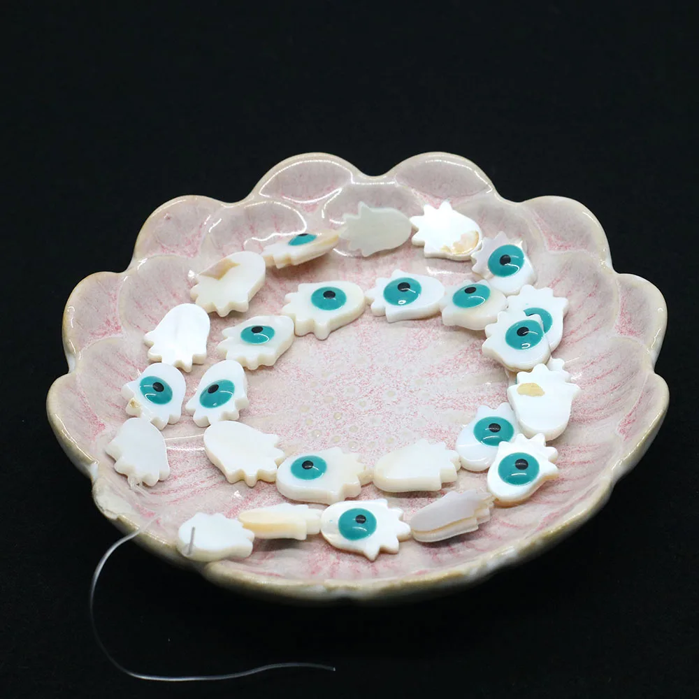 اليد النخيل على شكل قذيفة المياه العذبة الطبيعية حبة مع الأزرق/الأخضر جانب واحد العين الخرز نمط 1 حبلا DIY بها بنفسك صنع قلادة