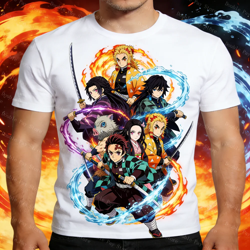 

Футболка для косплея «Истребитель демонов» 2026, с ярким аниме-принтом, мужская и женская, в стиле Y2K, повседневная, с коротким рукавом, для детей