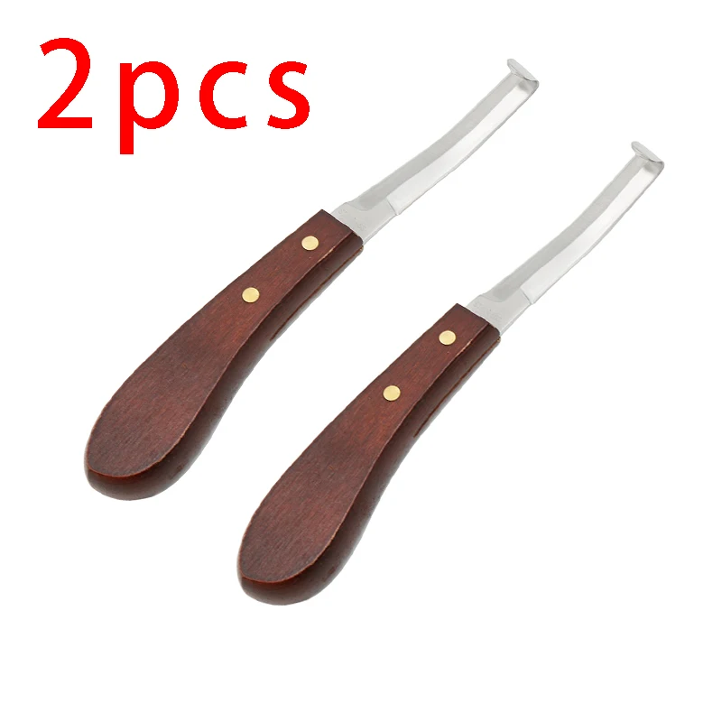 Horse Hoof Knife Stainless Steel Double Edge Blade Hoof Trimming Knives With Wooden Handle Cattle Sheep Hoof Trimming Tool 2 Pcs