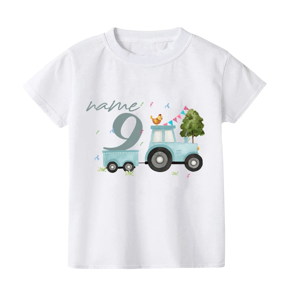 Personalized Birthday Child Boy Girl Tractor Farm Farm Animals Printed Birthday Shirts Summer Short Sleeve Children\'s T-shirt