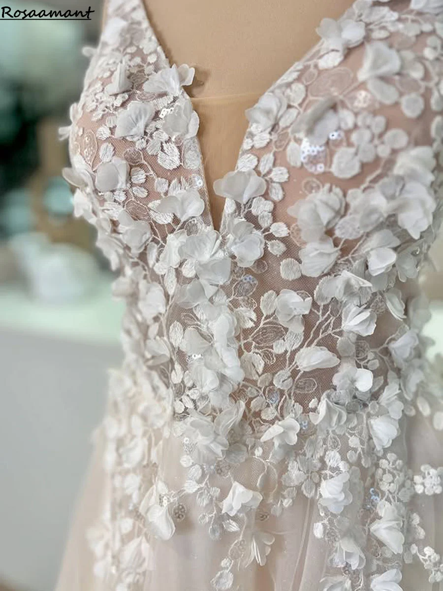 列車,ボールガウン,チュール,タンクスリーブ,白い花嫁のためのロマンチックなレースのウェディングドレス