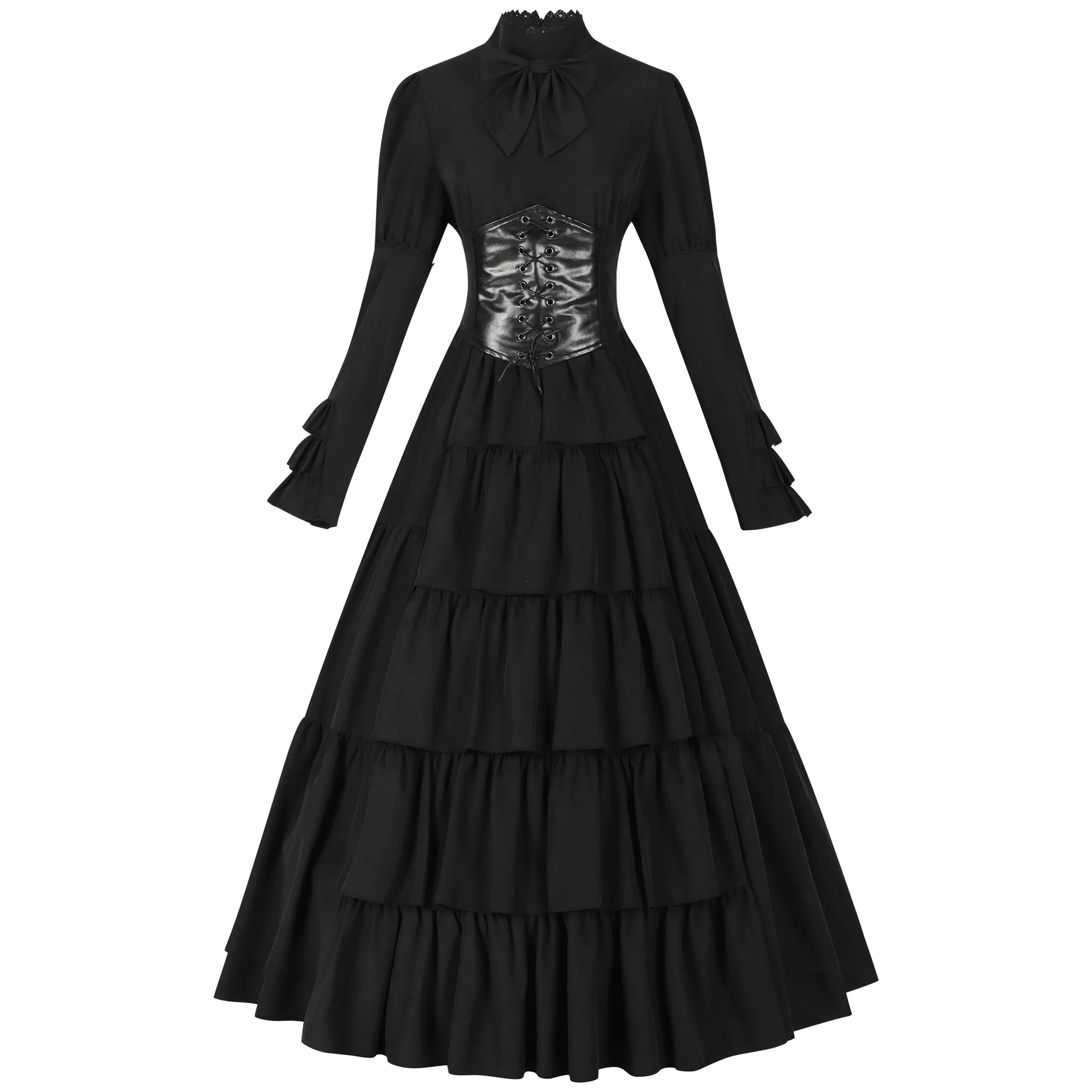 Gothic Steampunk Vampire Dress Medieval Renaissance Victorian Court Queen Ruffles Bustle Ball Gown Halloween Party Costume